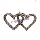 Heart Pair Vintage Style Rose Cut Diamond Oxidize Sterling Silver Pendant CSJ312