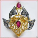 Cute Vintage Antique Look 0.45Ct Rose Cut Diamond Sterling Silver Ruby Ring CSJ