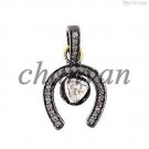 Horse Shoe Vintage Look 0.60Ct Rose Cut/Polki Diamond 925 Silver Pendant CSJ4101