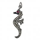 Vintage INSP Deco Rose Cut Diamond 925 Sterling Silver Charm Ruby Pendant CSJ315