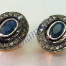 Antique insp 0.80C Rose Cut Diamond 925 Sterling Silver Sapphire Earring CS17517