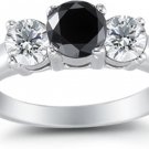 New Black White Three Stone Diamond 92.5% Sterling Silver Gift Ring CSJ 22317