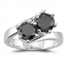 Sterling Silver Ring Black Two Diamond Women Wedding Ring CSJ 779 No Reserve