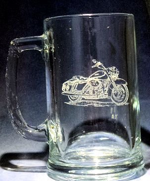 Custom Etched motorcycle beer mug