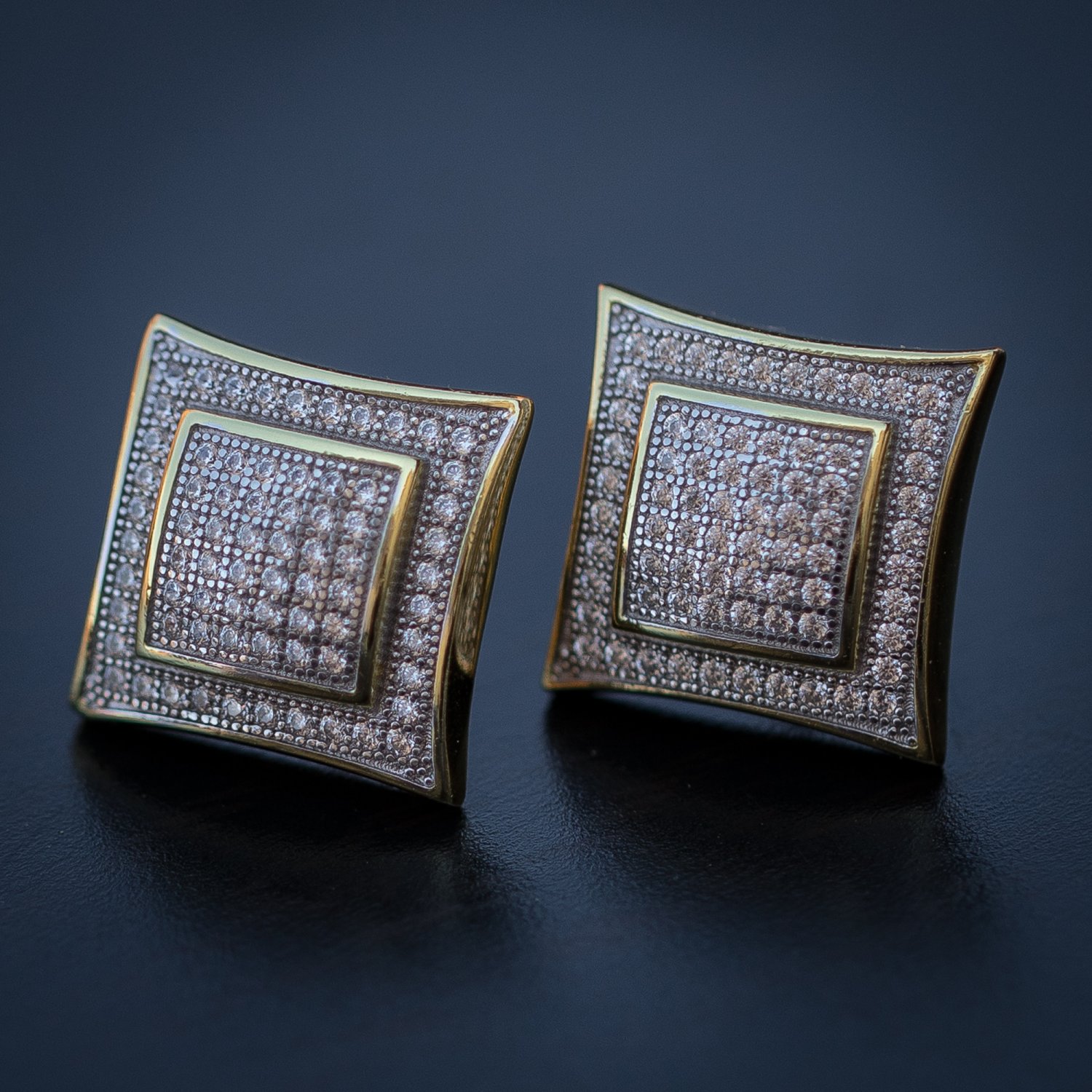 Men's Gold Square Diamond Earrings Men's Gold Square Diamond Earrings