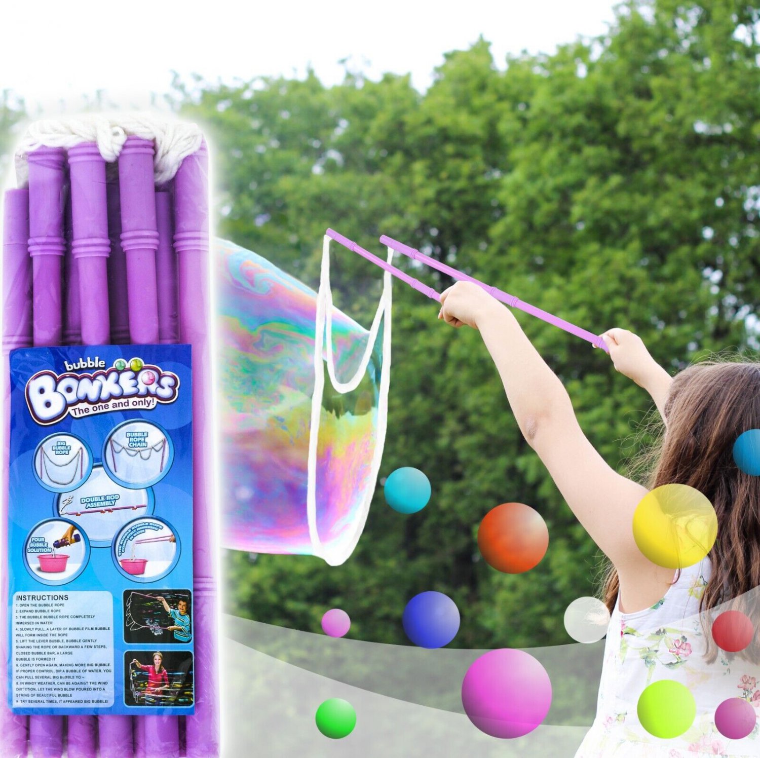 Giant Bubble Wands for Kids Multiple Big Bubbles Toy Gift Set of 2 ...