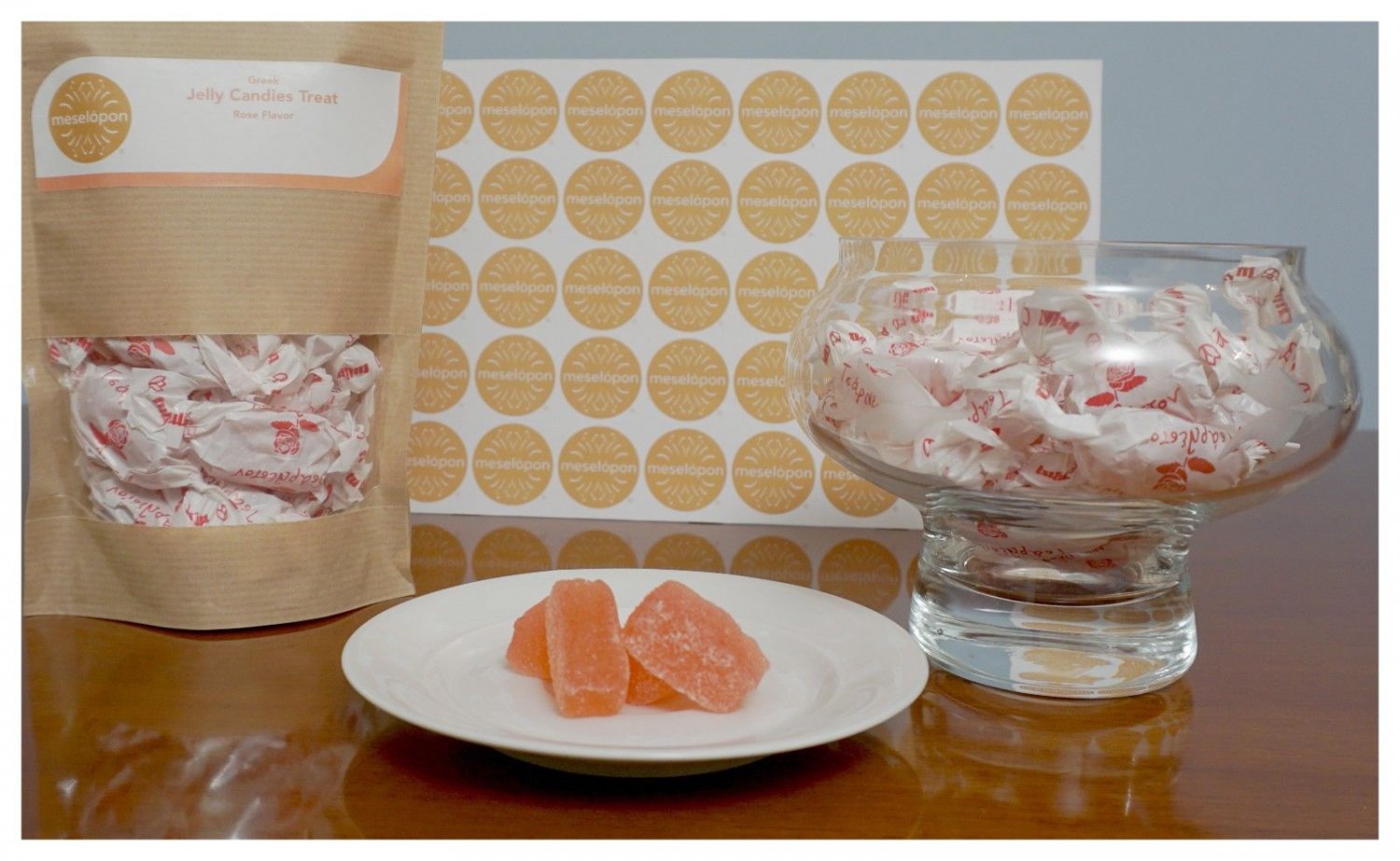 Greek Traditional Jelly Candies Treat, Rose Flavor 400gr ( 14.10oz )