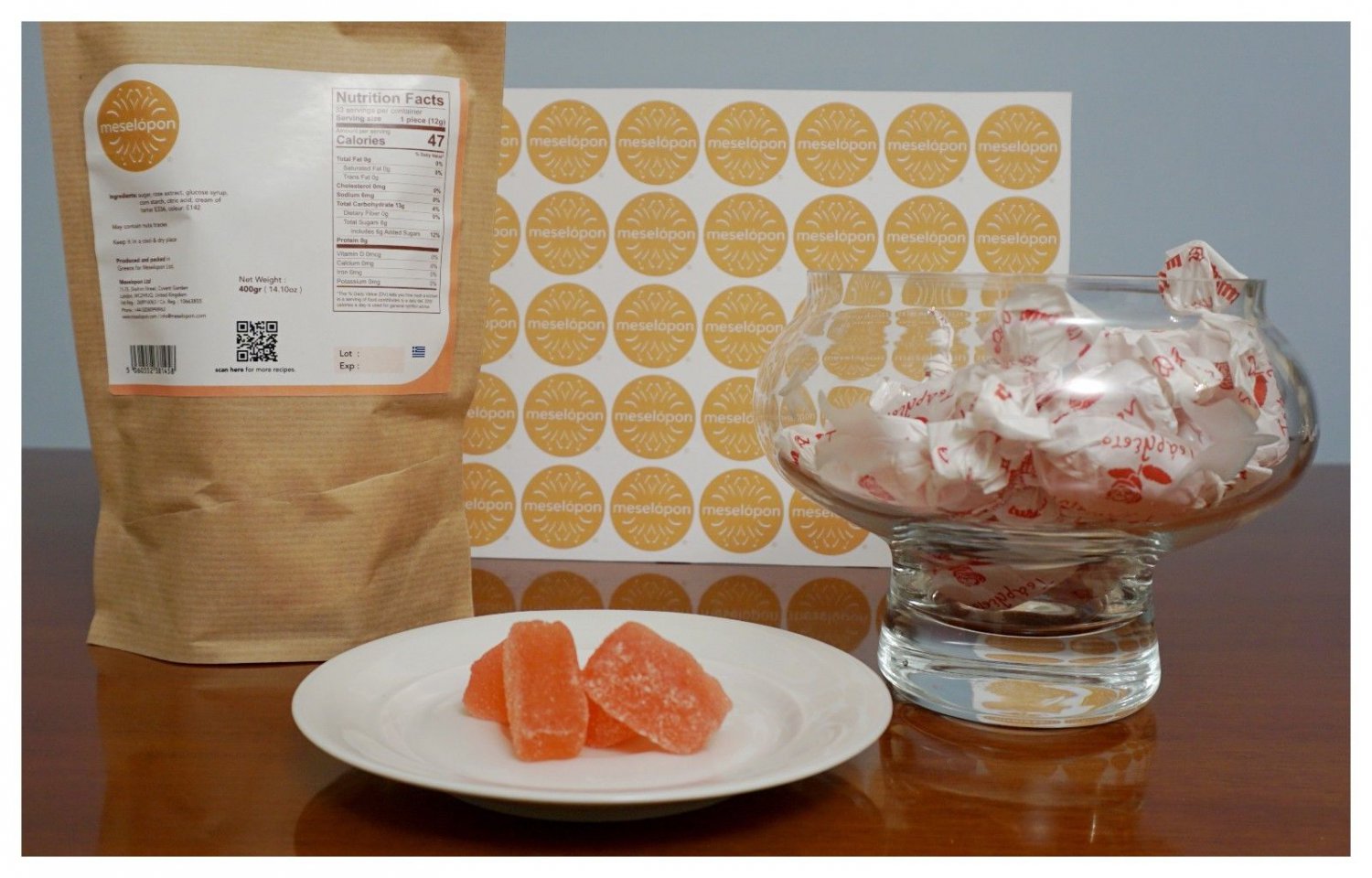 Greek Traditional Jelly Candies Treat, Rose Flavor 400gr ( 14.10oz )