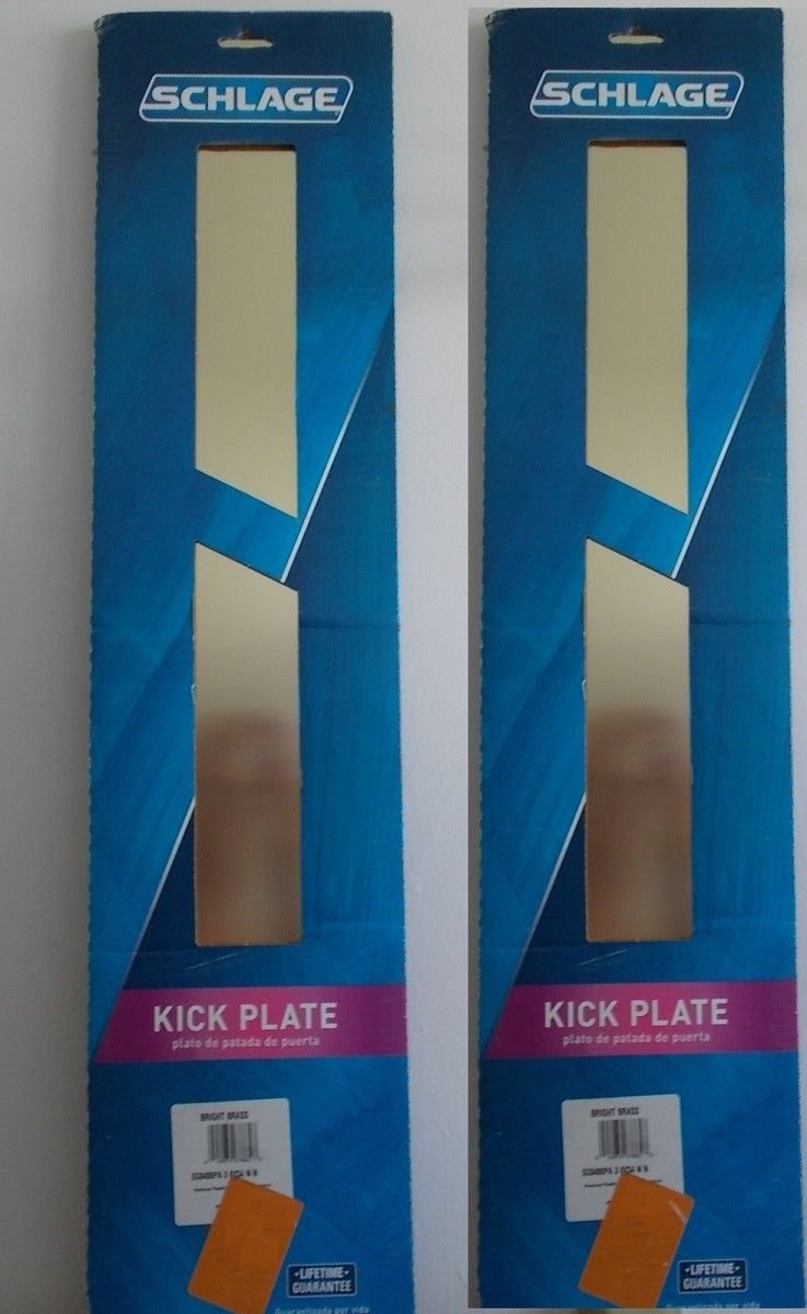 Lot of 2 SCHLAGE KICK PLATE BRIGHT BRASS SC8400PA 8X34 Screws included New Pair