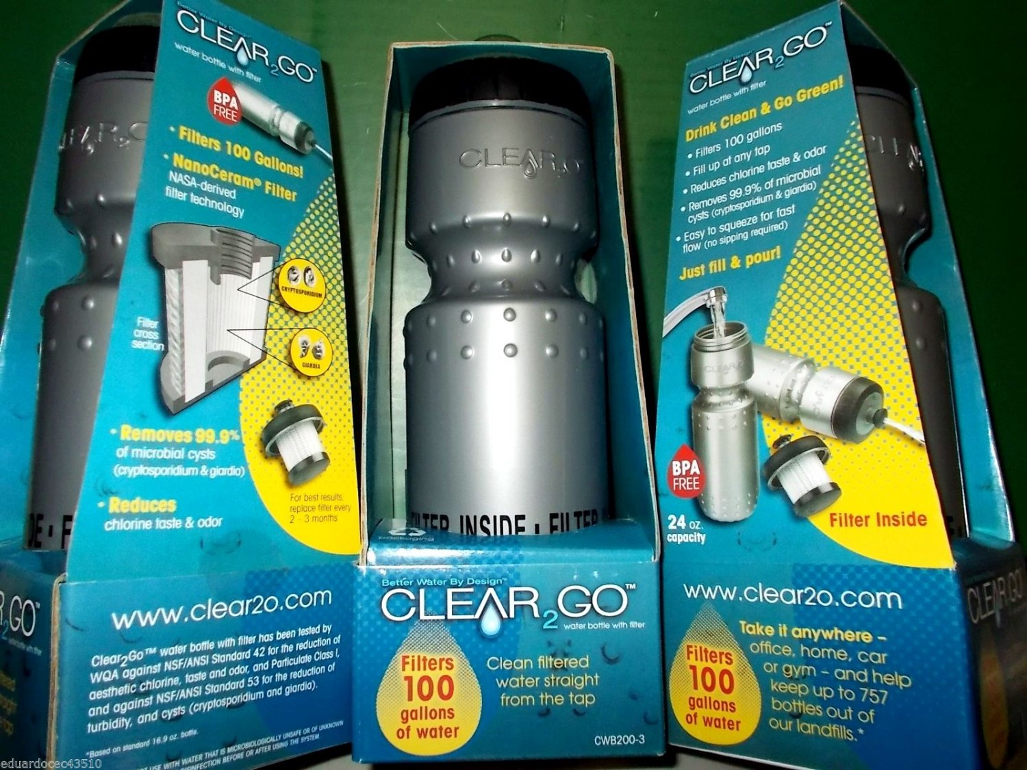 1 New Retail Box Clear 2 Go No BPA Water Bottle US NASA Filter 100ga ...