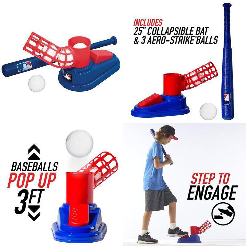 mlb baseball pop a pitch includes 25 inch collapsible plastic bat and 3