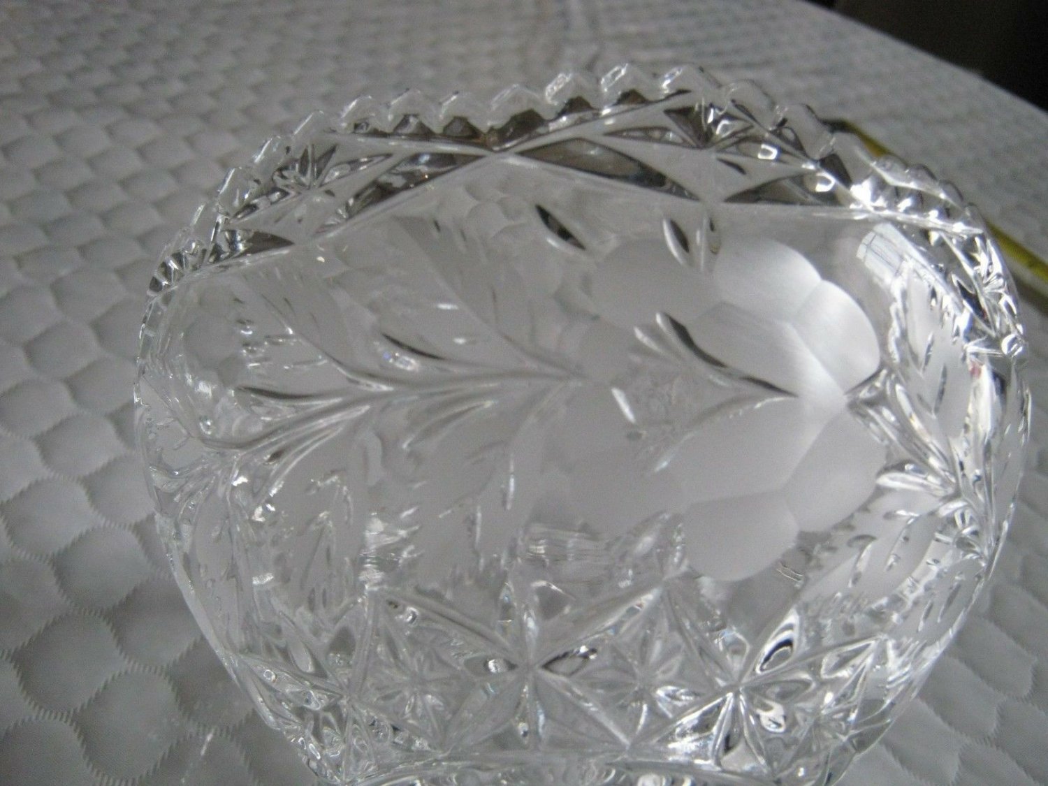 Imperlux Lead Crystal Footed Bowl With Frosted Leaf & Rose Pattern