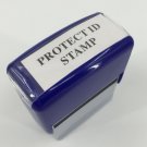 Blue Stapler Style Self-Inking Stamp Print Black Garbled To Mask Private