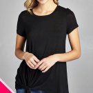 Ladies fashion plus size short sleeve round neck w/side knot rayon spandex top