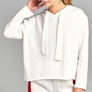 Ladies fashion long dolman sleeve drawstring hoodie cut out hem french terry top