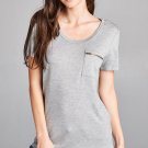 Ladies fashion short sleeve round neck zippered pocket top