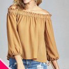 Ladies fashion plus size off the shoulder w/sleeve tie drawstring crepe chiffon