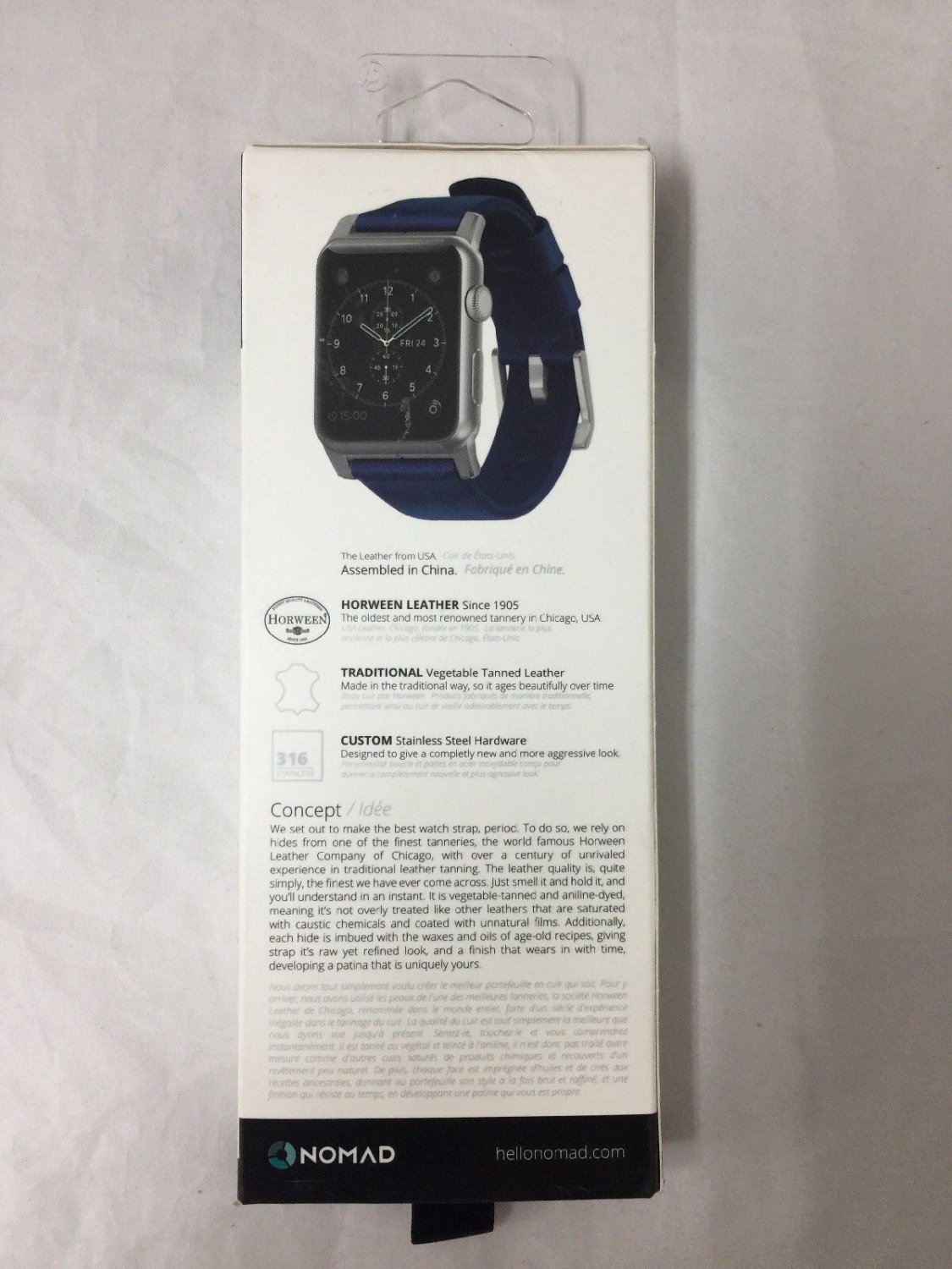 Nomad Leather Watch Strap - Apple Watch 42mm Navy Blue with Silver Hardware - VG