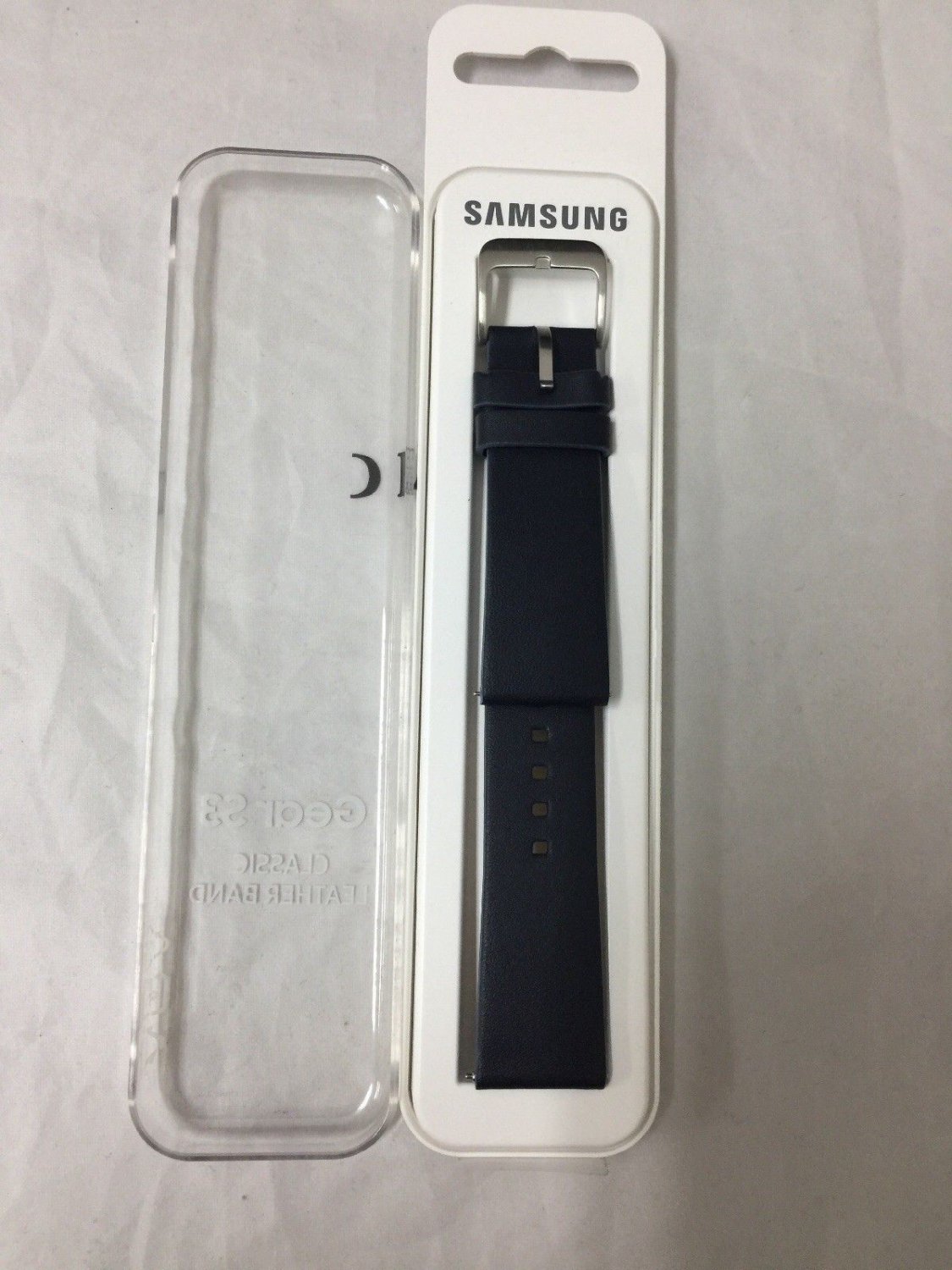 Samsung - Leather Medium Wrist Strap for Samsung Gear S3 Frontier/ Navy blue