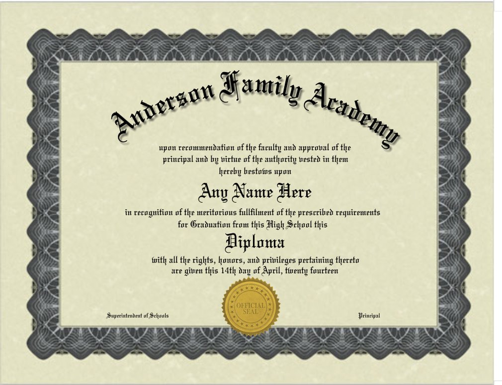 A Fun/Fake/Gag Bordered High school-Home school Diploma with Free Shipping