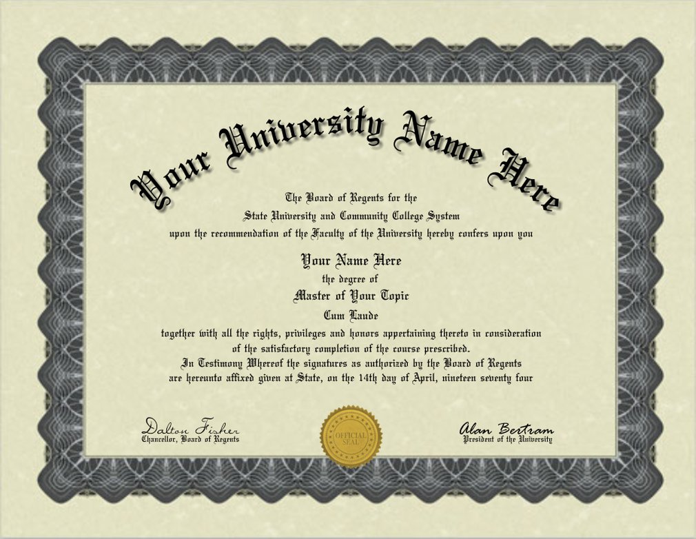 A Fun/Fake/Gag Bordered University of Anywhere College Diploma with Free Shipping