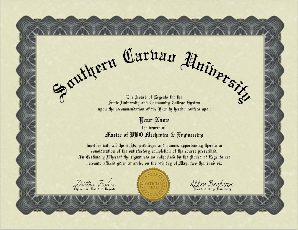 Personalized Gag Barbeque Diploma - Certificate Bordered