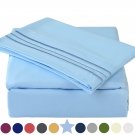 Queen Size Bed Sheet Set 100% Brushed Microfiber Polyester 1800 Series - Extra Deep Pocket - Blue