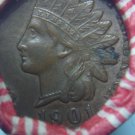 WHEAT PENNY  ROLL, 1877 SEATED DIME & 1901 INDIAN HEAD PENNY ON THE ENDS T-14