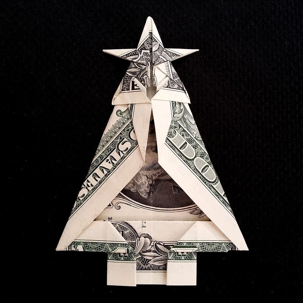 Origami CHRISTMAS TREE with STAR New Year Money Art Gift Xmas Real 1