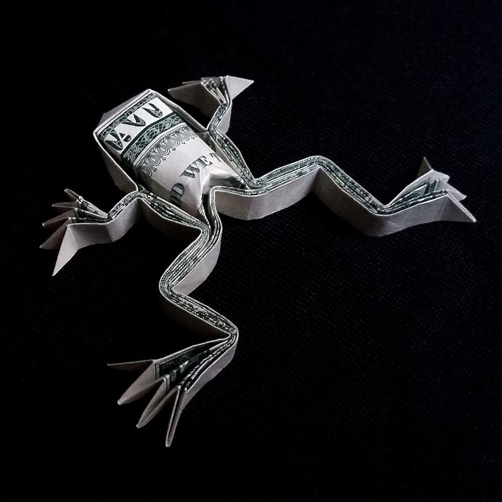 origami frog dollar bill