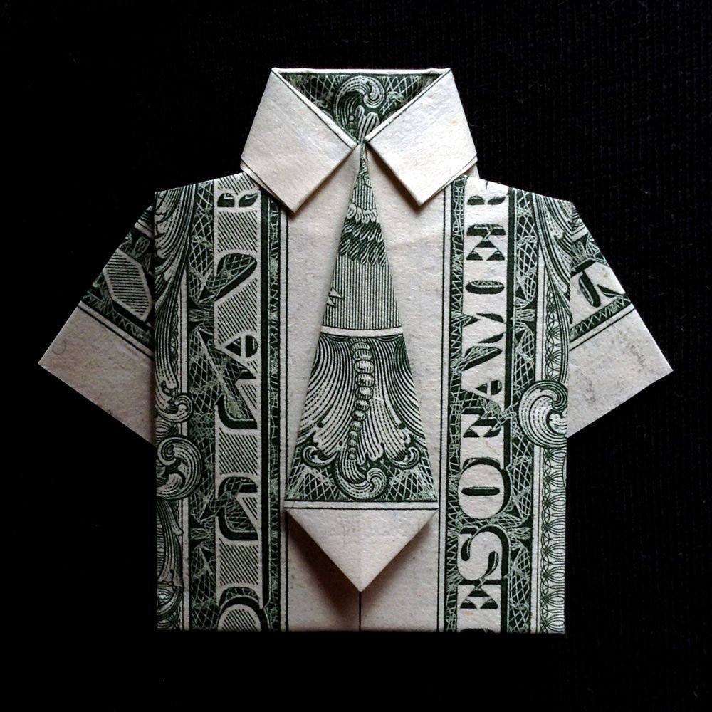 Origami Mens Dress Shirt With Tie Art T Money Handmade Real 1