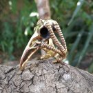 Bronze golden raven skull ring , gothic bird talons jewelry , head and claws gift for witches