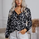 Spotted Print Black Long Sleeve Knit Top