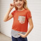 Sequins Pocket Splicing Stripes Girls’ T Shirt