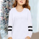 White Crewneck Striped Color Block Girl's Long Sleeve Top