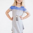 Sky Blue Colorblock Patchwork Striped Girls’ Dress