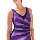 Purple Plus Size Striped Print V Neck Maillot Swimsuit