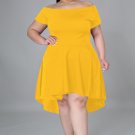 Yellow Solid Color Off Shoulder Plus Size Mini Dress