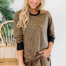 Leopard Print Hollow out Blouse and Shorts Lounge Wear