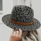 Gray Wide Brim Leopard Print Fedora Hat