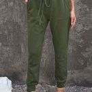 Army Green Pocketed Drawstring Casual Pants