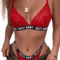 SEXY BABY Letter Print Red Lace Bralette Set