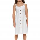 White Little Girls Spaghetti Strap Button Dress with Pockets