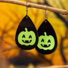 Halloween Luminous Pumpkin Face PU Leather Hook Earrings