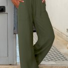 Green Elastic Waist Pocketed Wide Leg Pants