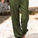 Green Drawstring Elastic Waist Pull-on Casual Pants with Pockets