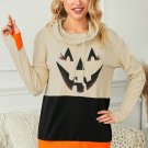 Black Cowl Neck Pumpkin Print Color Block Halloween Sweatshirt