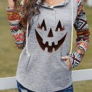 Ladies Tribal Raglan Sleeve Halloween Pumpkin Face Hoodie