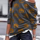 Gray Halloween Pumpkin Print Sweatshirt