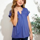 Blue Roll up Short Sleeve Girls' Top with Buttons